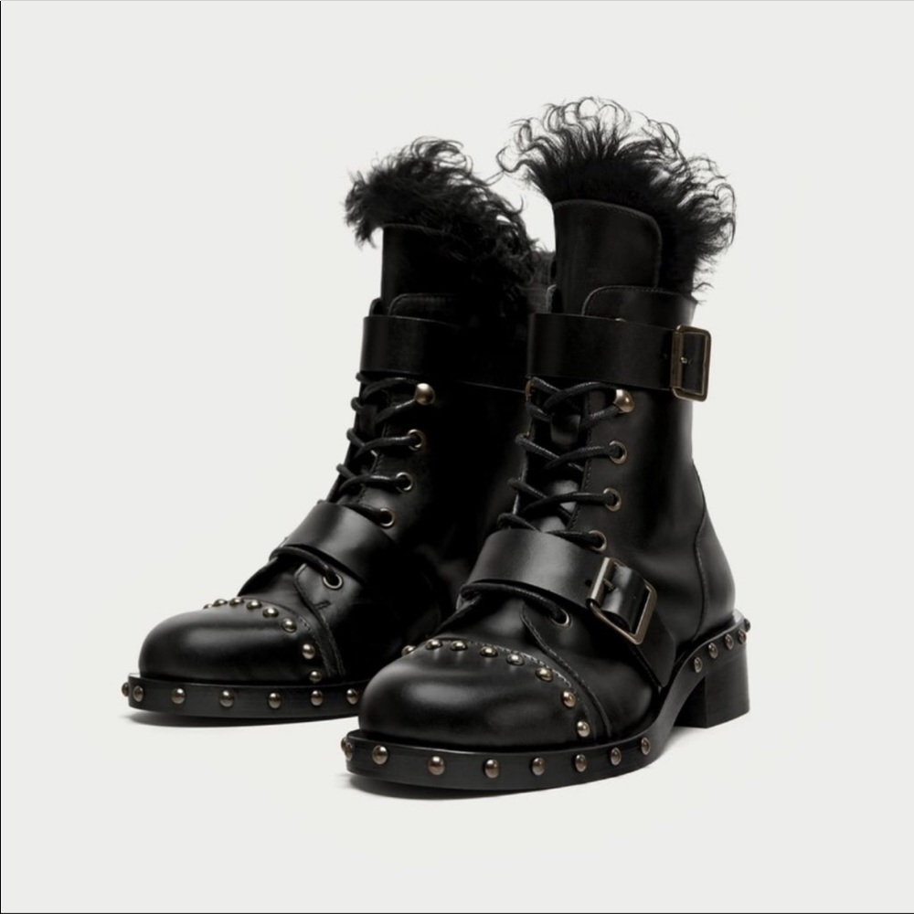 RARE Zara Flat Studded Combat Boots